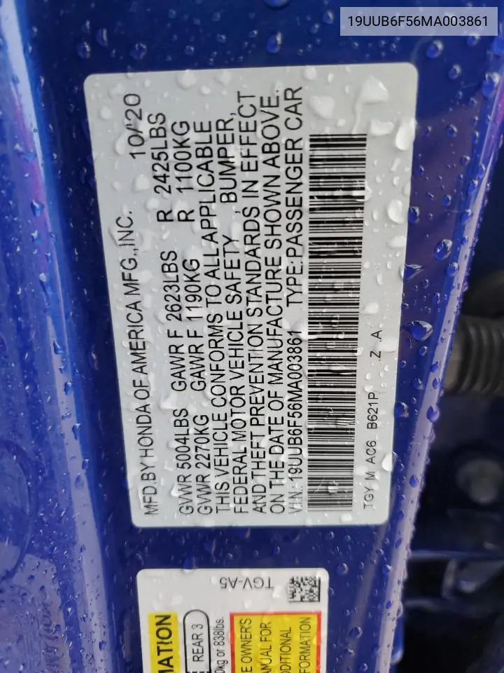 2021 Acura Tlx Tech A VIN: 19UUB6F56MA003861 Lot: 56301545