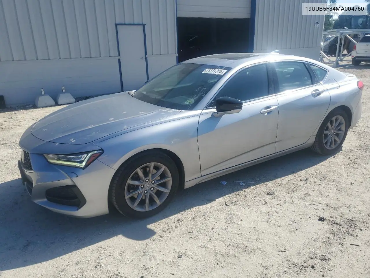 2021 Acura Tlx VIN: 19UUB5F34MA004760 Lot: 61271015