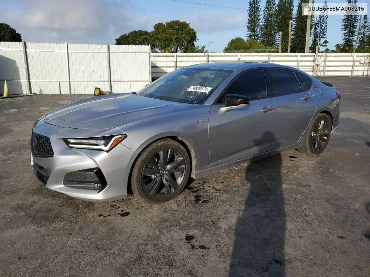 2021 Acura Tlx Tech A VIN: 19UUB6F58MA003215 Lot: 74820674