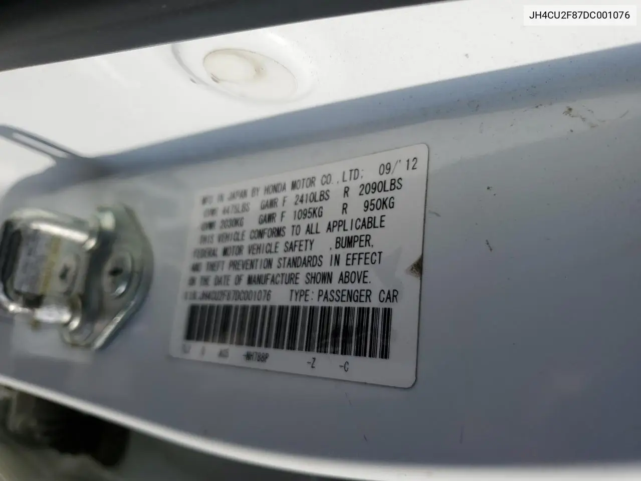 2013 Acura Tsx Se VIN: JH4CU2F87DC001076 Lot: 52598405
