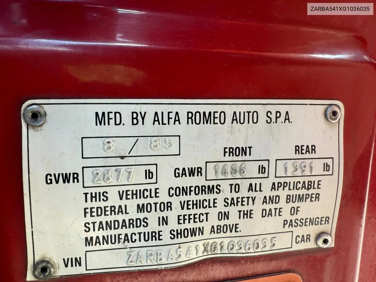 1986 Alfa Romeo Veloce 2000 Spider VIN: ZARBA541XG1036035 Lot: 62930015