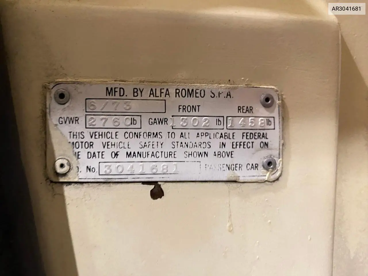 1973 Alfa Romeo Spider VIN: AR3041681 Lot: 55390735