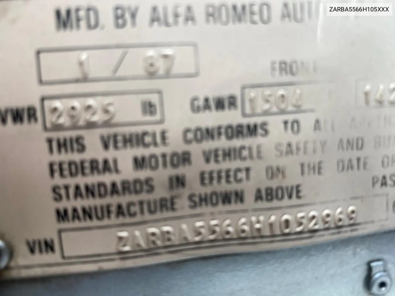 1987 Alfa Romeo Spider Quadrifoglio VIN: ZARBA5566H105XXX Lot: 63038355