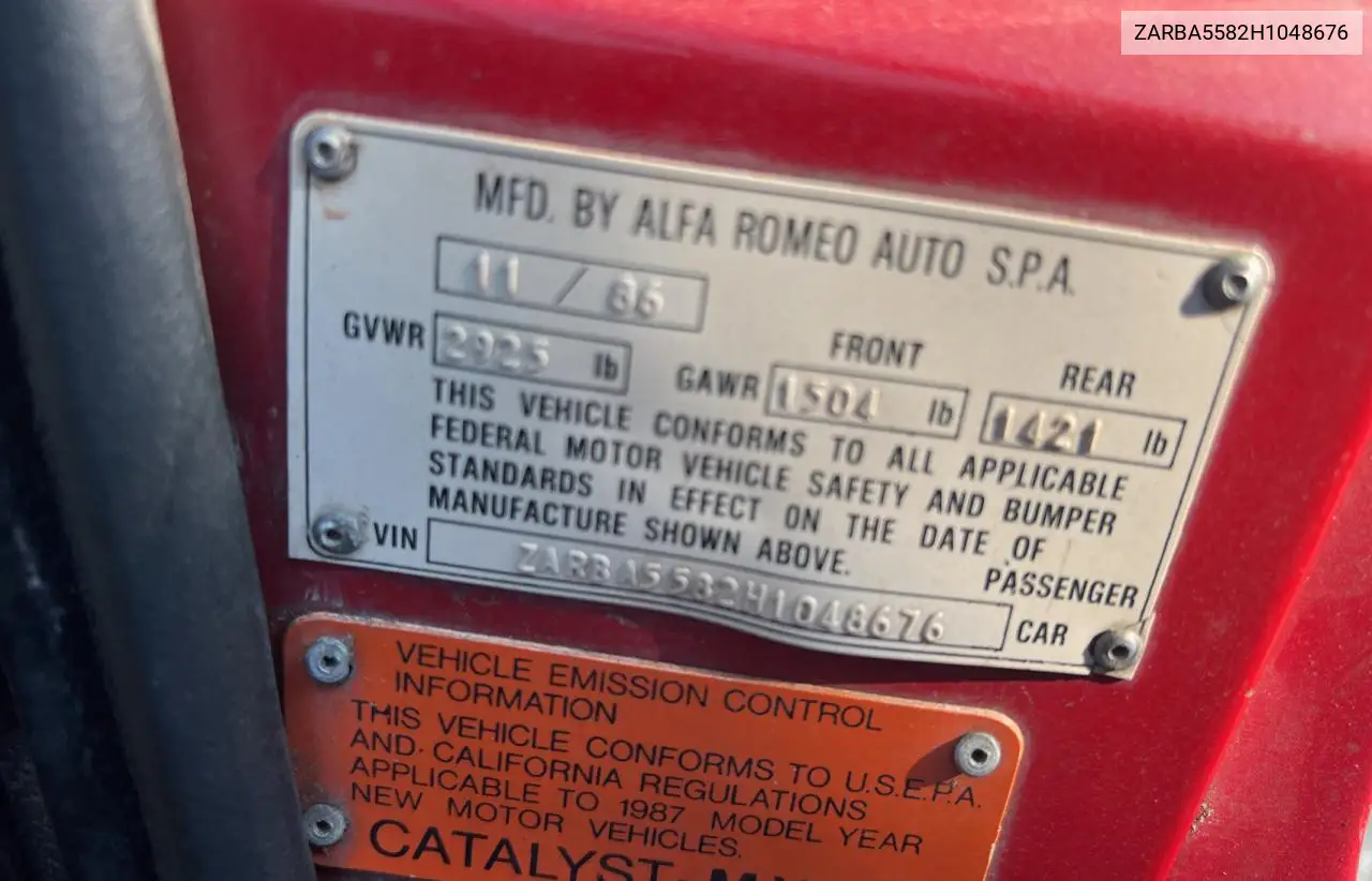 1987 Alfa Romeo Spider Veloce VIN: ZARBA5582H1048676 Lot: 65321755