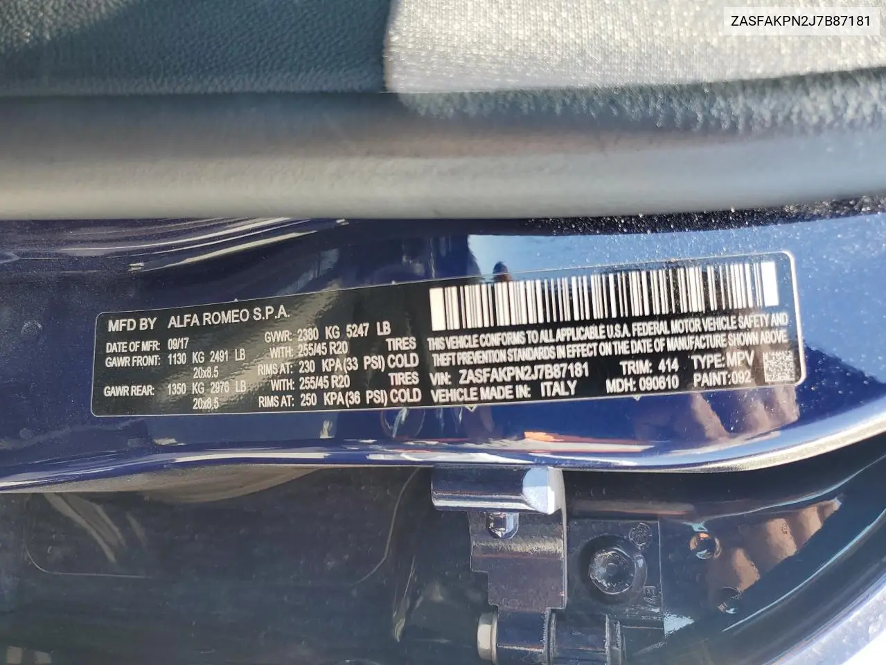 2018 Alfa Romeo Stelvio Sport VIN: ZASFAKPN2J7B87181 Lot: 61440815
