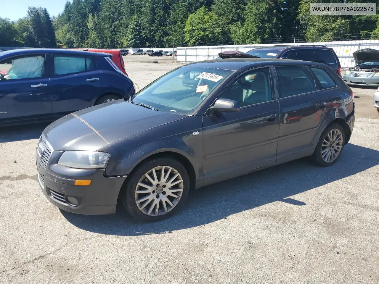2006 Audi A3 2.0 Premium VIN: WAUNF78P76A022575 Lot: 63123645