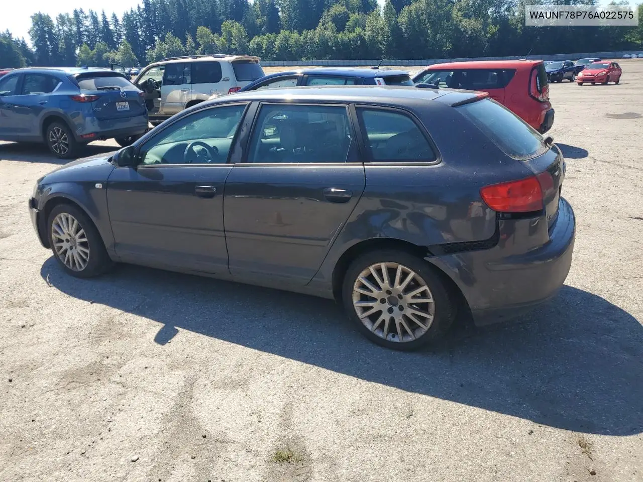 2006 Audi A3 2.0 Premium VIN: WAUNF78P76A022575 Lot: 63123645