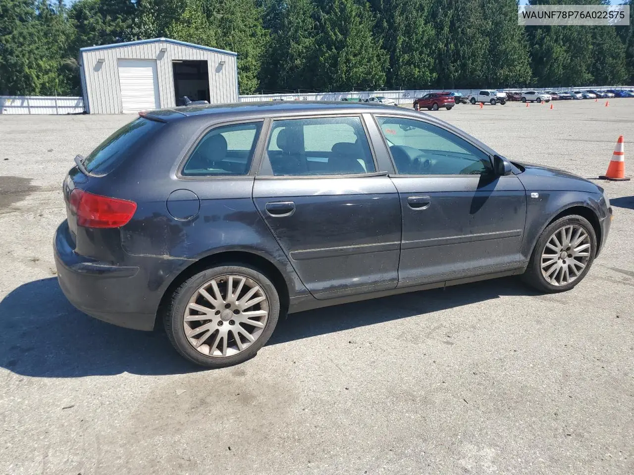 2006 Audi A3 2.0 Premium VIN: WAUNF78P76A022575 Lot: 63123645