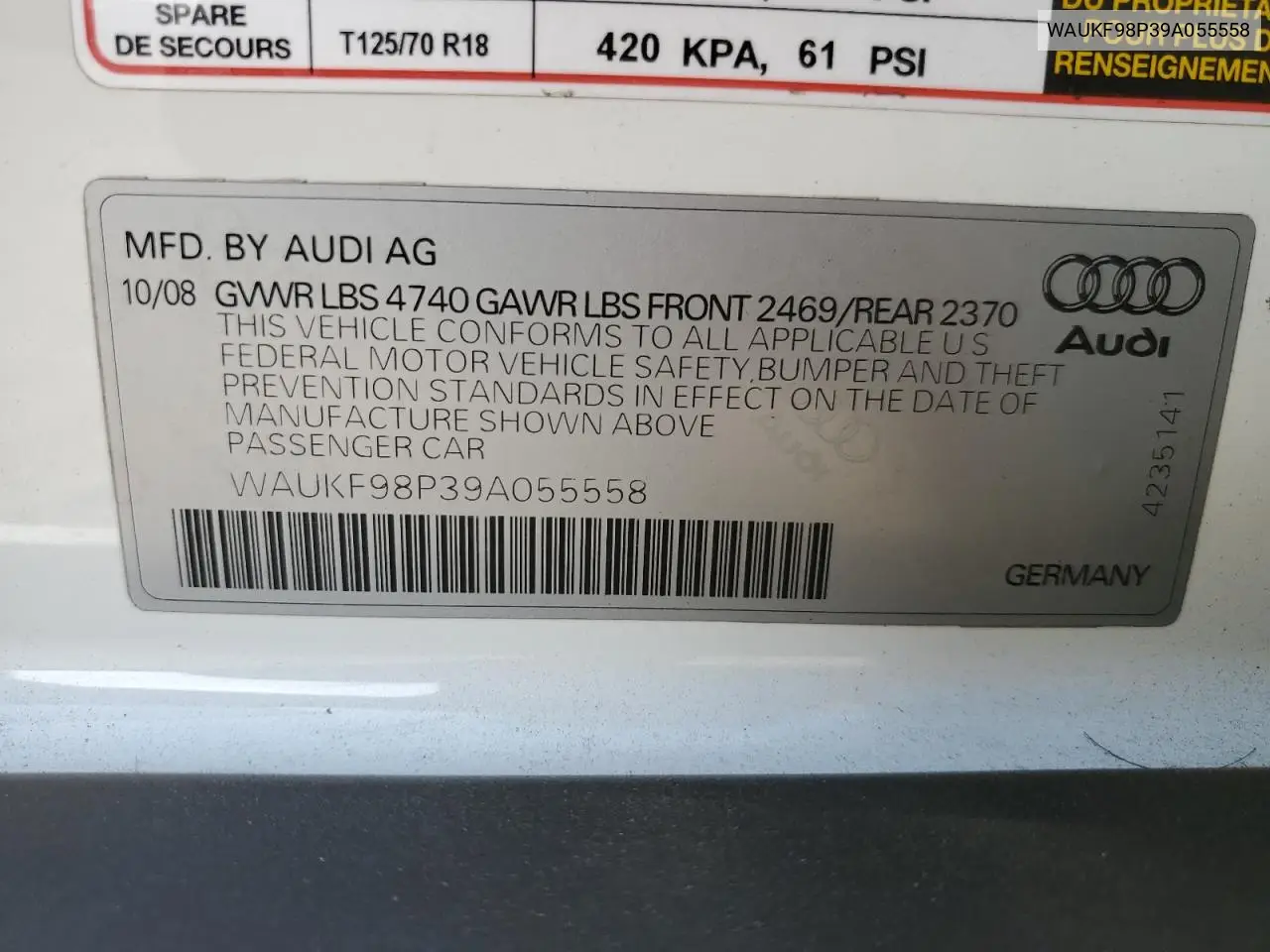 2009 Audi A3 2.0T Quattro VIN: WAUKF98P39A055558 Lot: 55866895