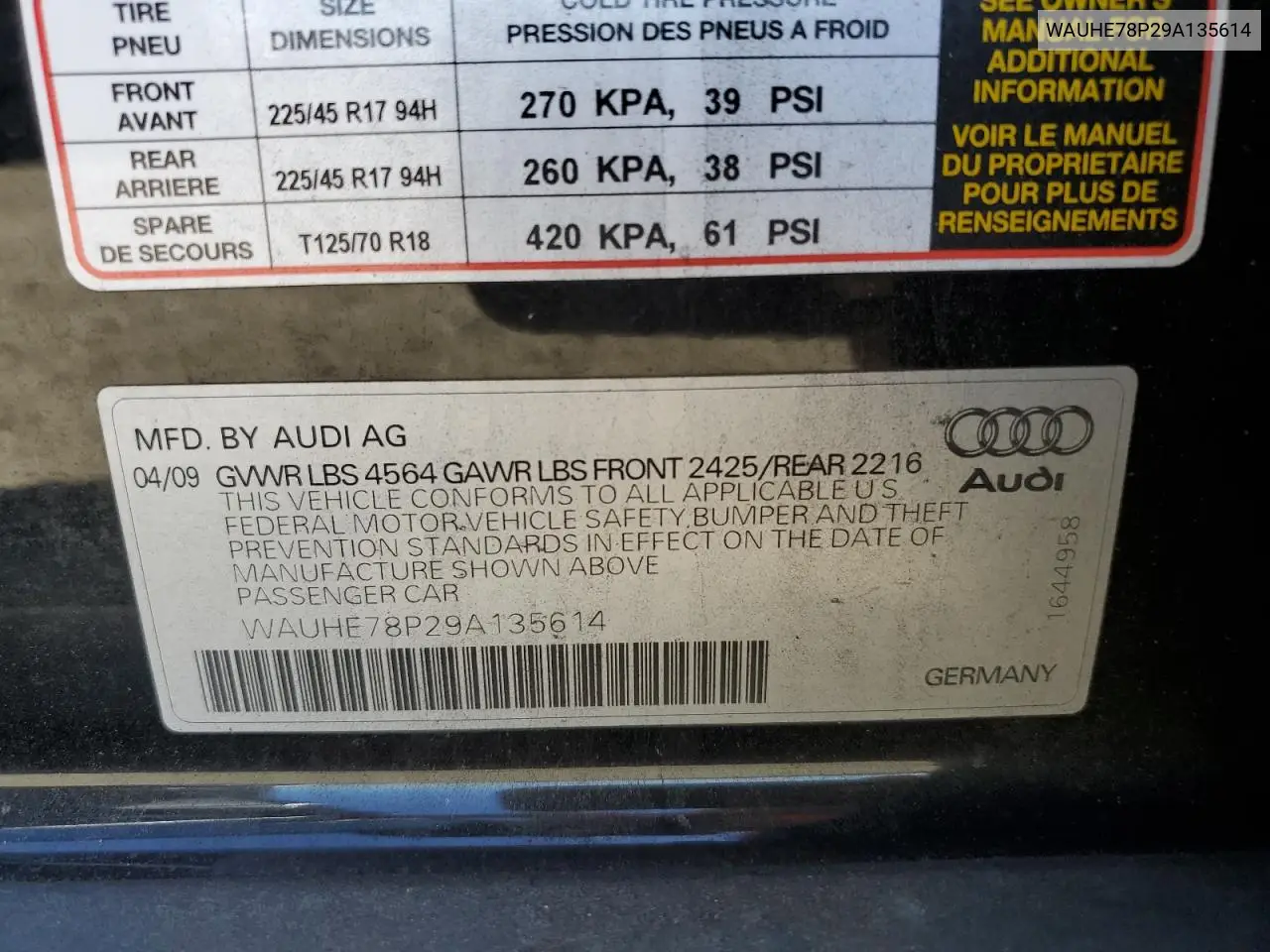 2009 Audi A3 2.0T VIN: WAUHE78P29A135614 Lot: 56368785