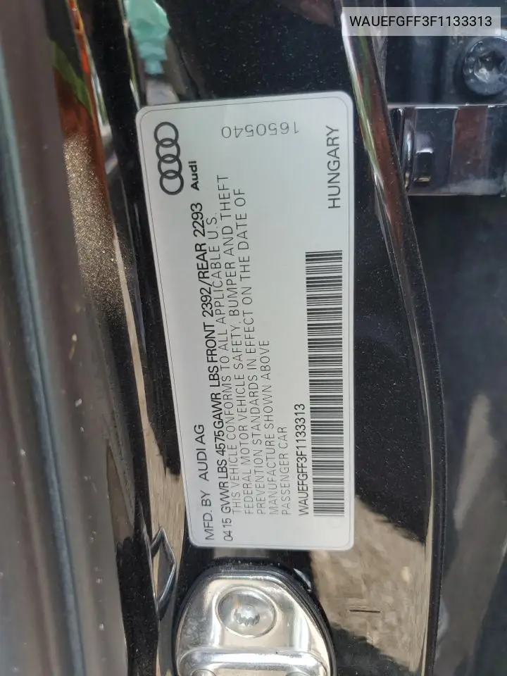 2015 Audi A3 Premium Plus VIN: WAUEFGFF3F1133313 Lot: 59346655