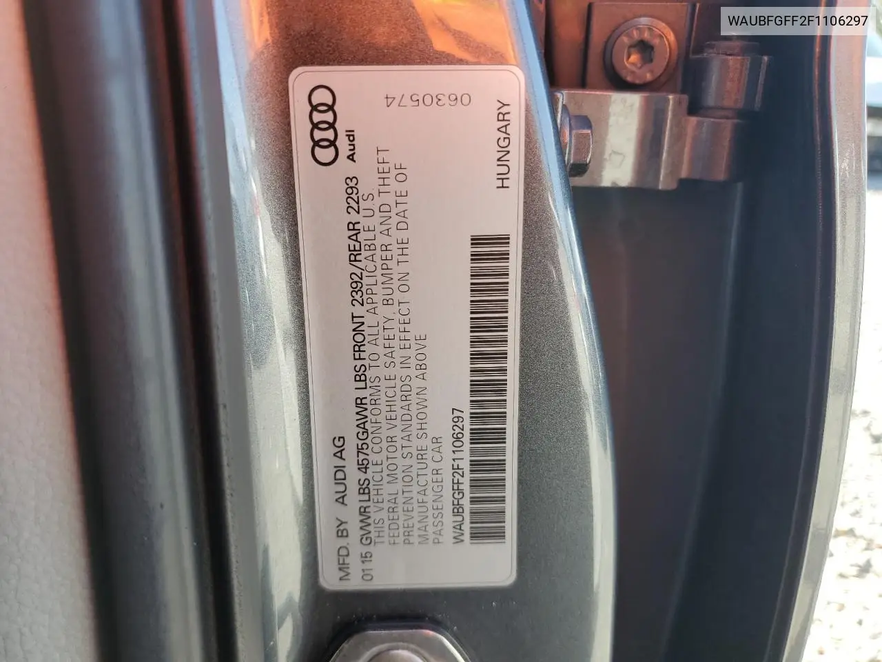 2015 Audi A3 Premium VIN: WAUBFGFF2F1106297 Lot: 63129345