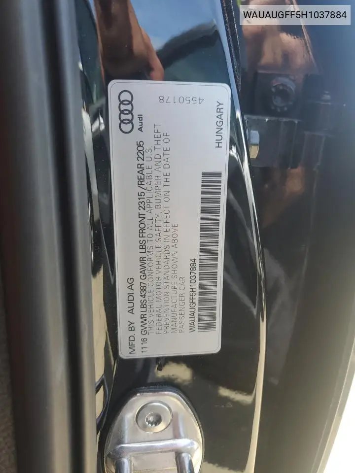 2017 Audi A3 Premium VIN: WAUAUGFF5H1037884 Lot: 56210105