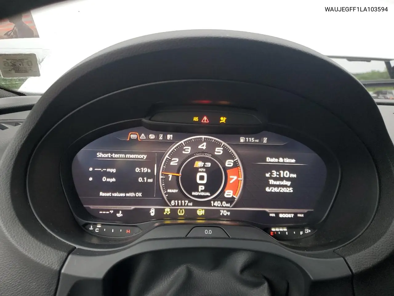 2020 Audi A3 S-Line Premium Plus VIN: WAUJEGFF1LA103594 Lot: 62607235