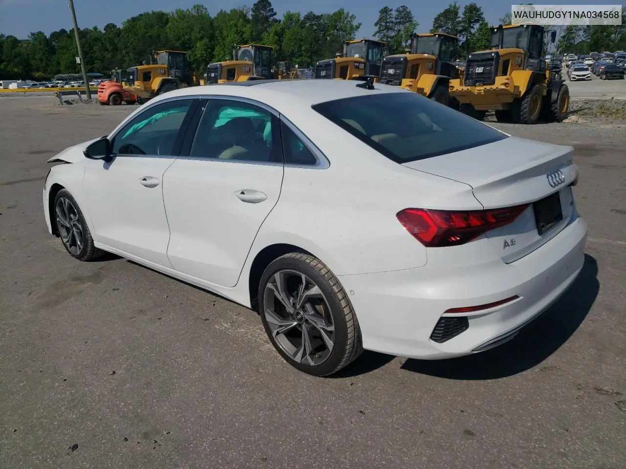 2022 Audi A3 Premium Plus VIN: WAUHUDGY1NA034568 Lot: 55101145