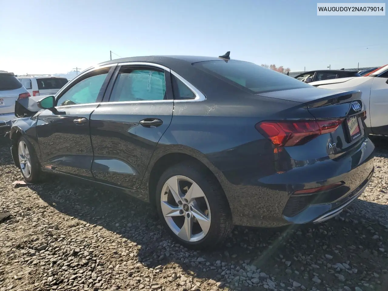 2022 Audi A3 Premium VIN: WAUGUDGY2NA079014 Lot: 55991795