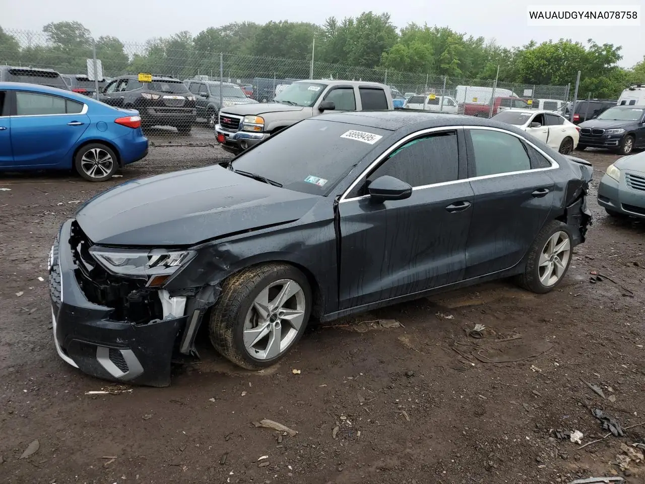 2022 Audi A3 Premium VIN: WAUAUDGY4NA078758 Lot: 58999495