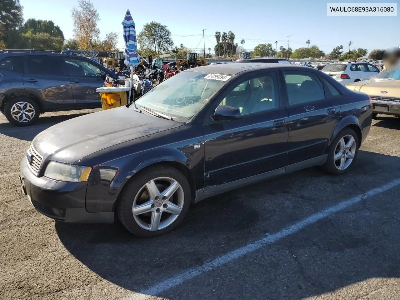 2003 Audi A4 1.8T Quattro VIN: WAULC68E93A316080 Lot: 87899895