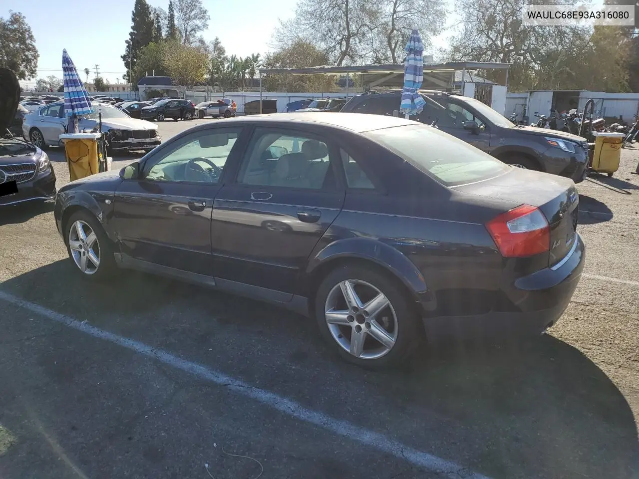 2003 Audi A4 1.8T Quattro VIN: WAULC68E93A316080 Lot: 87899895
