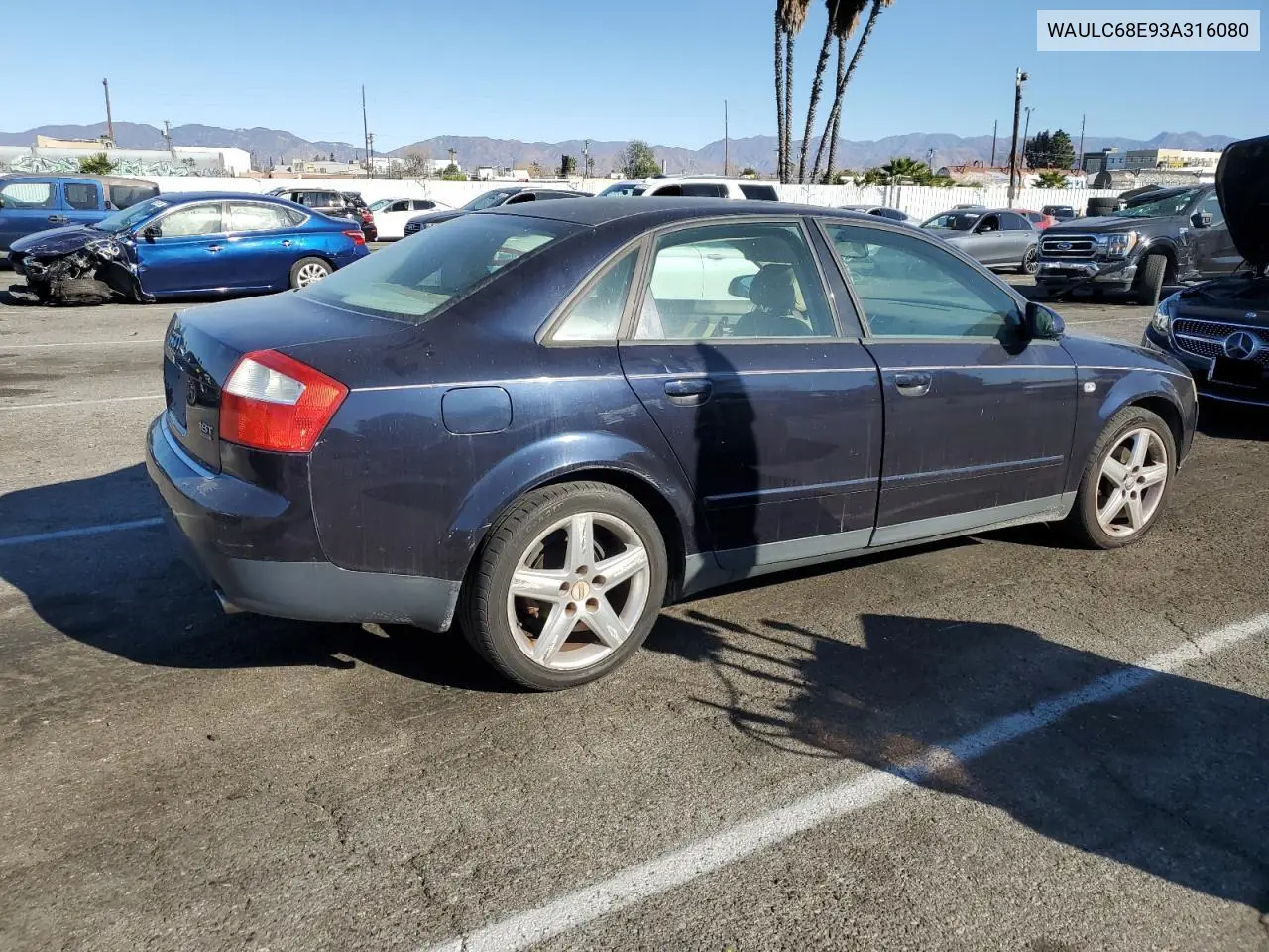 2003 Audi A4 1.8T Quattro VIN: WAULC68E93A316080 Lot: 87899895