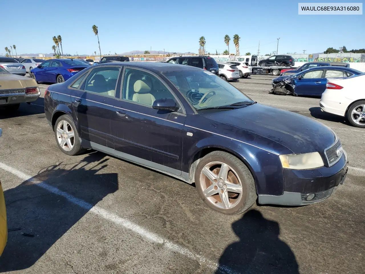 2003 Audi A4 1.8T Quattro VIN: WAULC68E93A316080 Lot: 87899895
