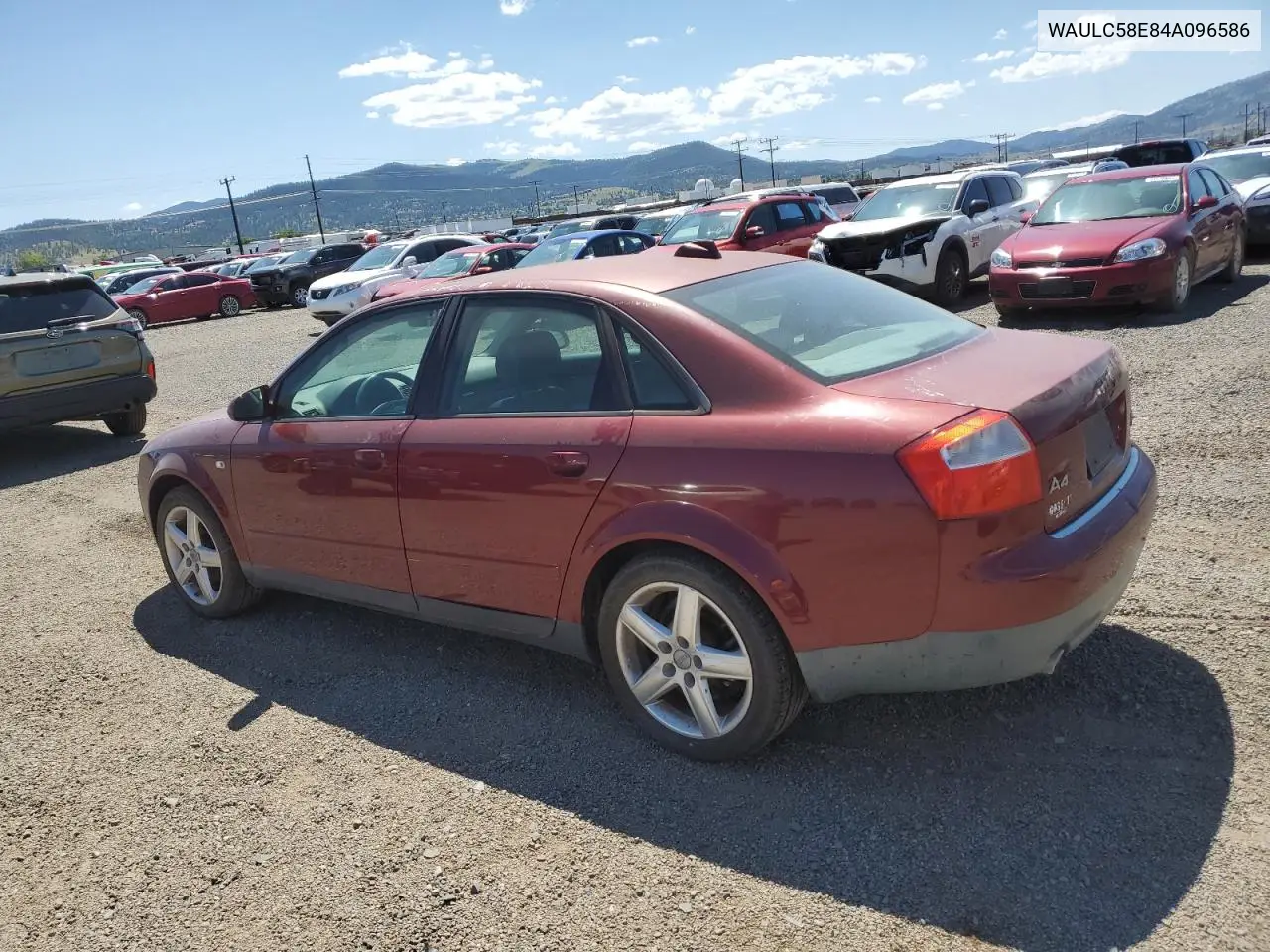 2004 Audi A4 1.8T Quattro VIN: WAULC58E84A096586 Lot: 62707425