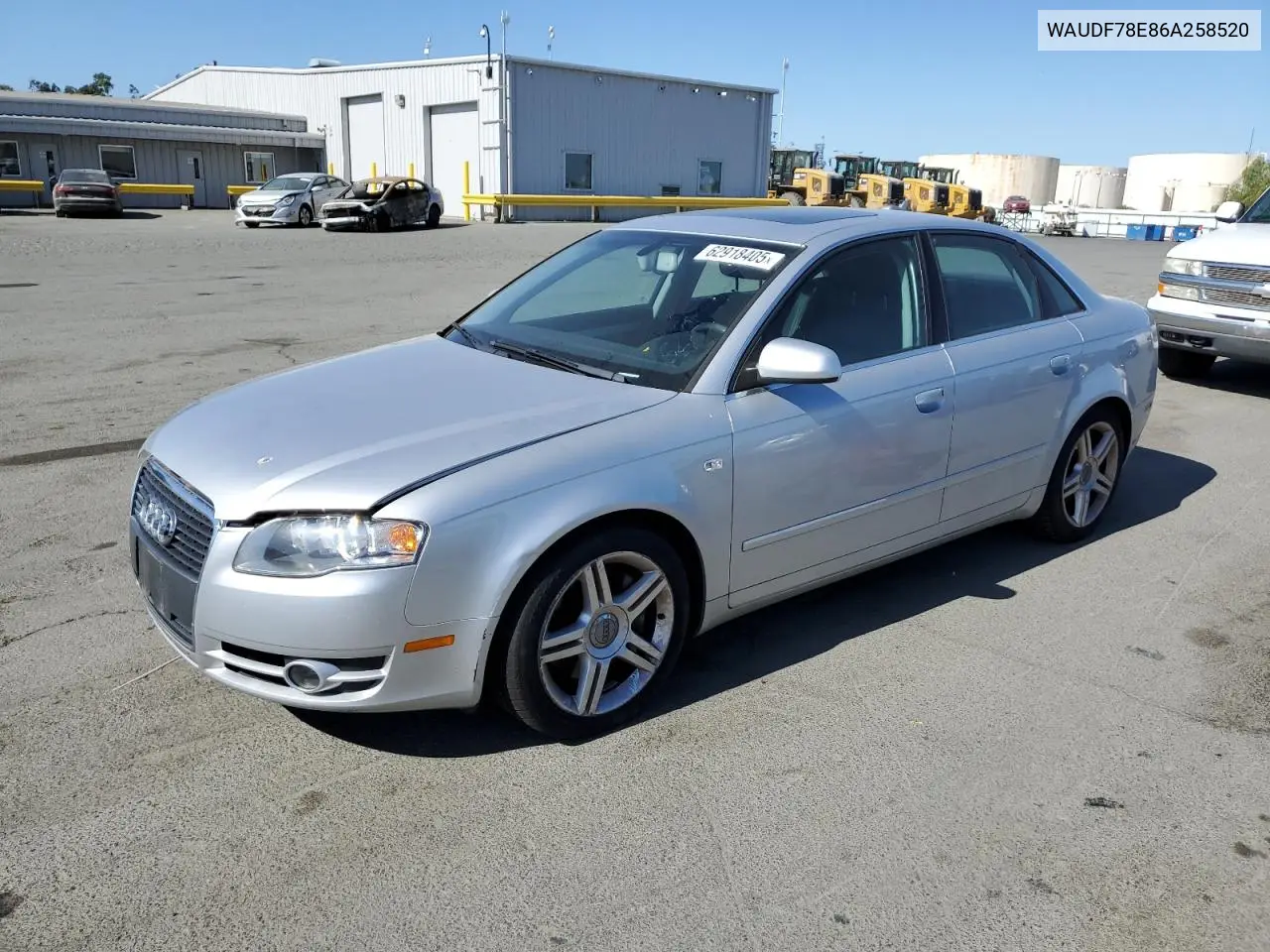 2006 Audi A4 2.0T Quattro VIN: WAUDF78E86A258520 Lot: 62918405