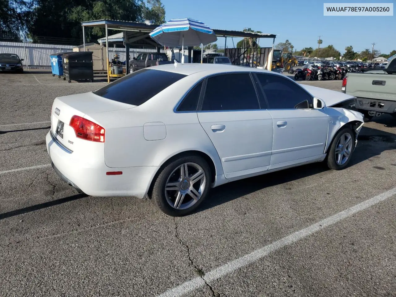 2007 Audi A4 2 VIN: WAUAF78E97A005260 Lot: 56787945