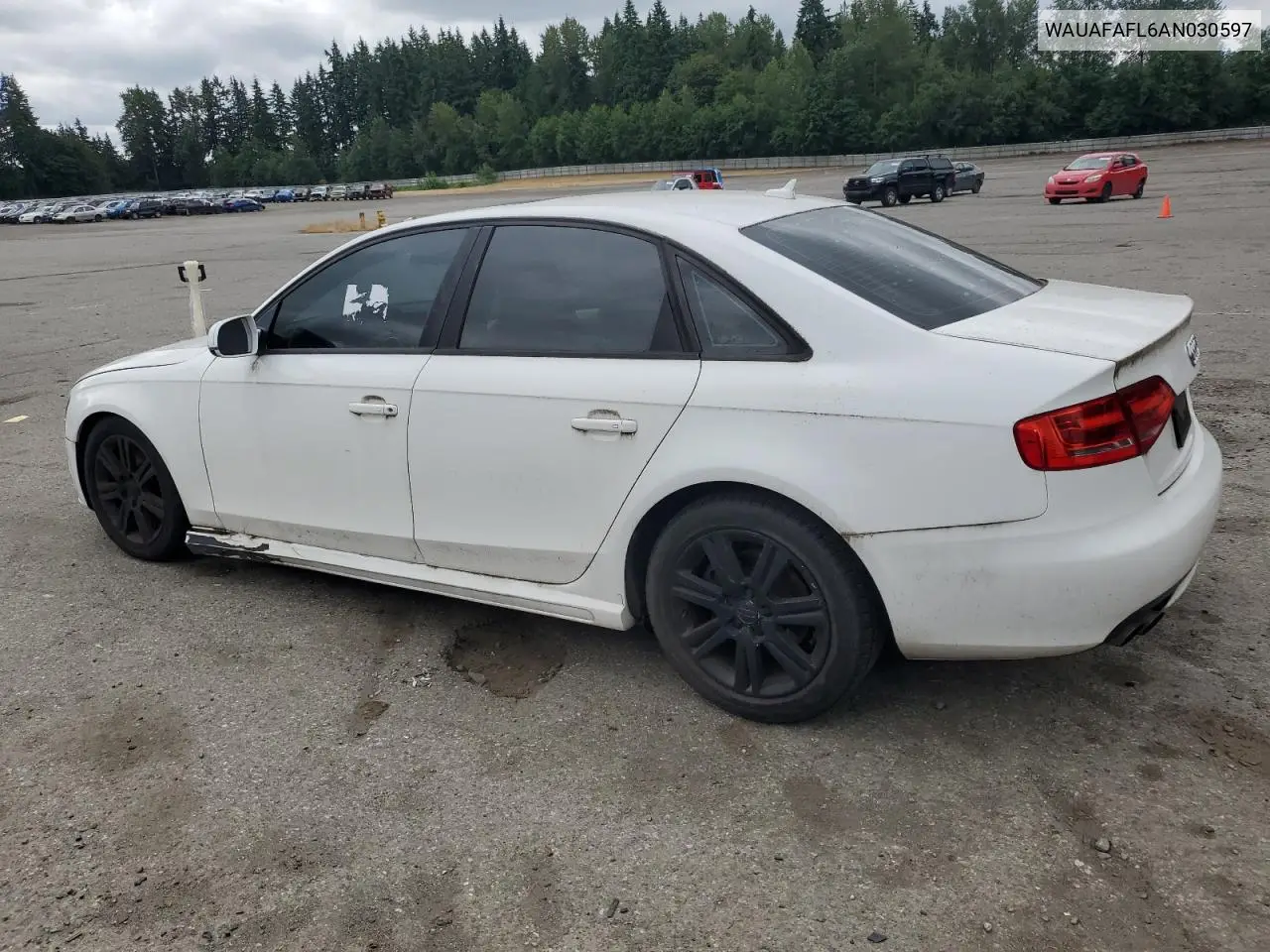 2010 Audi A4 Premium VIN: WAUAFAFL6AN030597 Lot: 62789495
