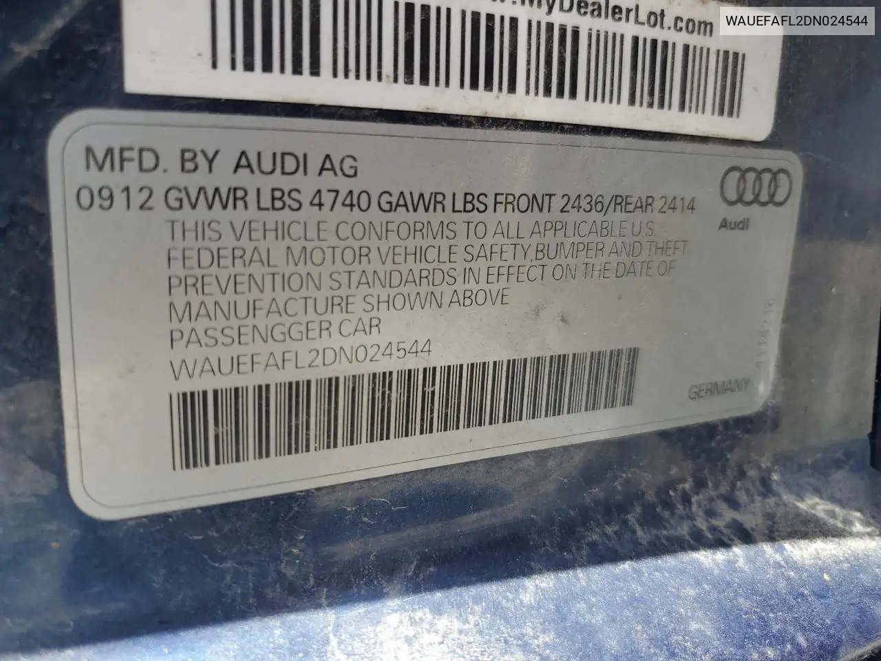 2013 Audi A4 Premium Plus VIN: WAUEFAFL2DN024544 Lot: 63494225
