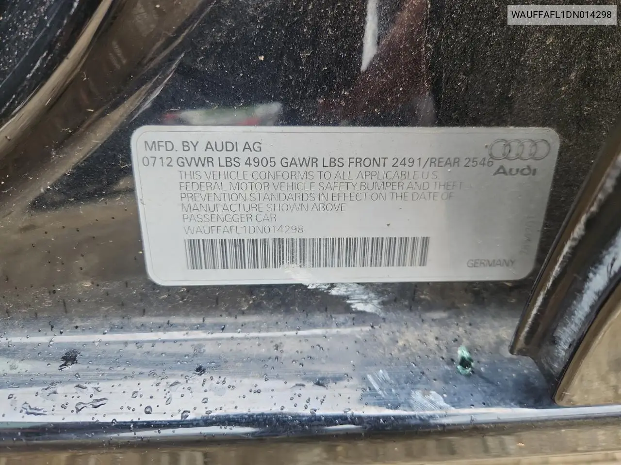 2013 Audi A4 Premium Plus VIN: WAUFFAFL1DN014298 Lot: 65777435