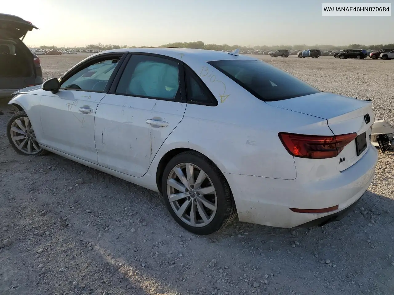 2017 Audi A4 Premium VIN: WAUANAF46HN070684 Lot: 52251865
