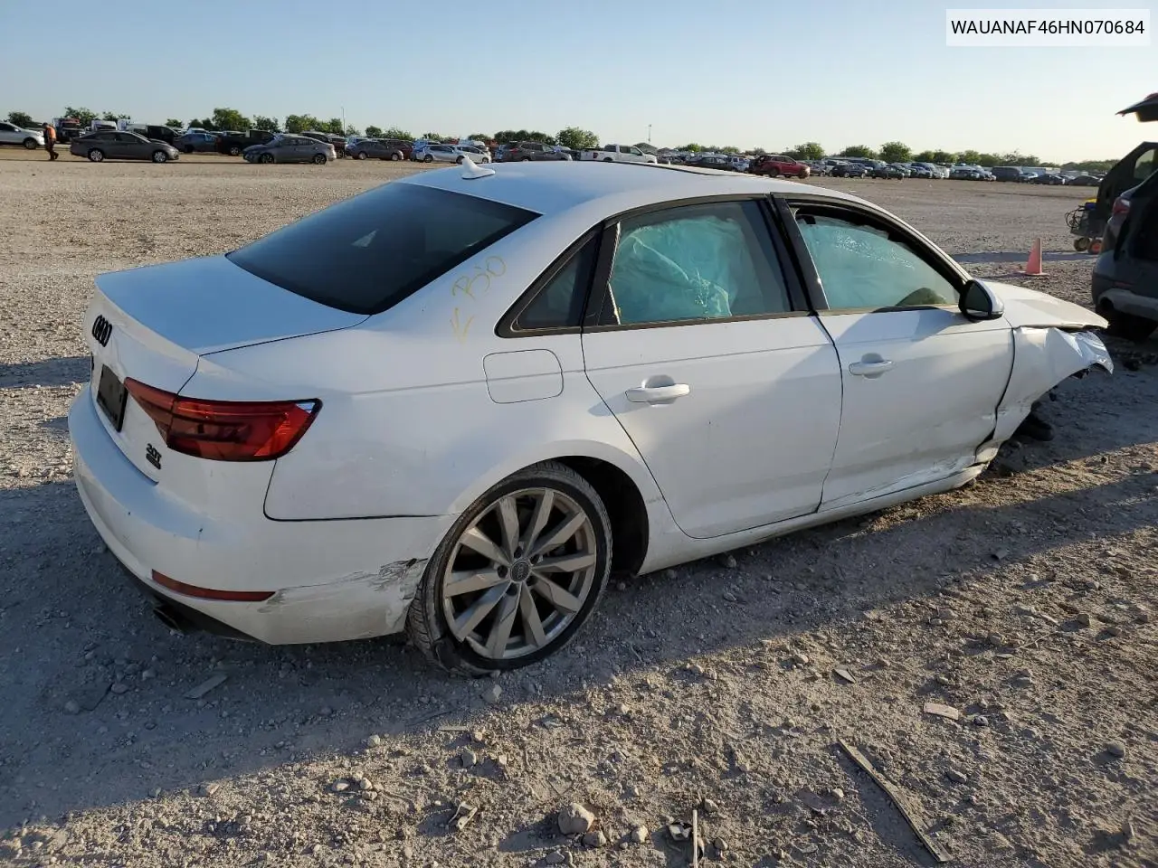 2017 Audi A4 Premium VIN: WAUANAF46HN070684 Lot: 52251865