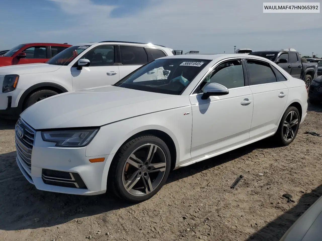 2017 Audi A4 Ultra Premium Plus VIN: WAULMAF47HN065392 Lot: 56681845