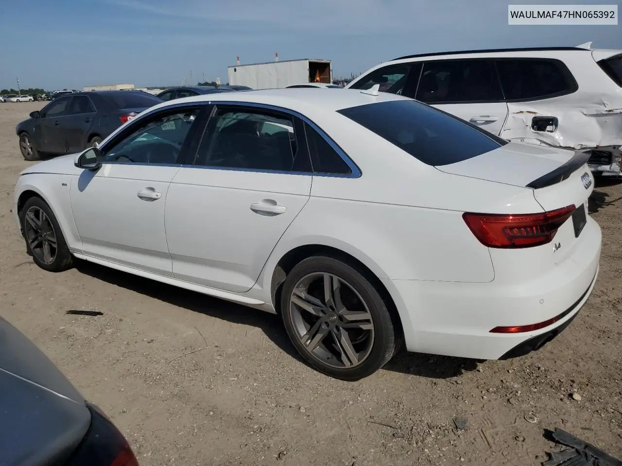 2017 Audi A4 Ultra Premium Plus VIN: WAULMAF47HN065392 Lot: 56681845