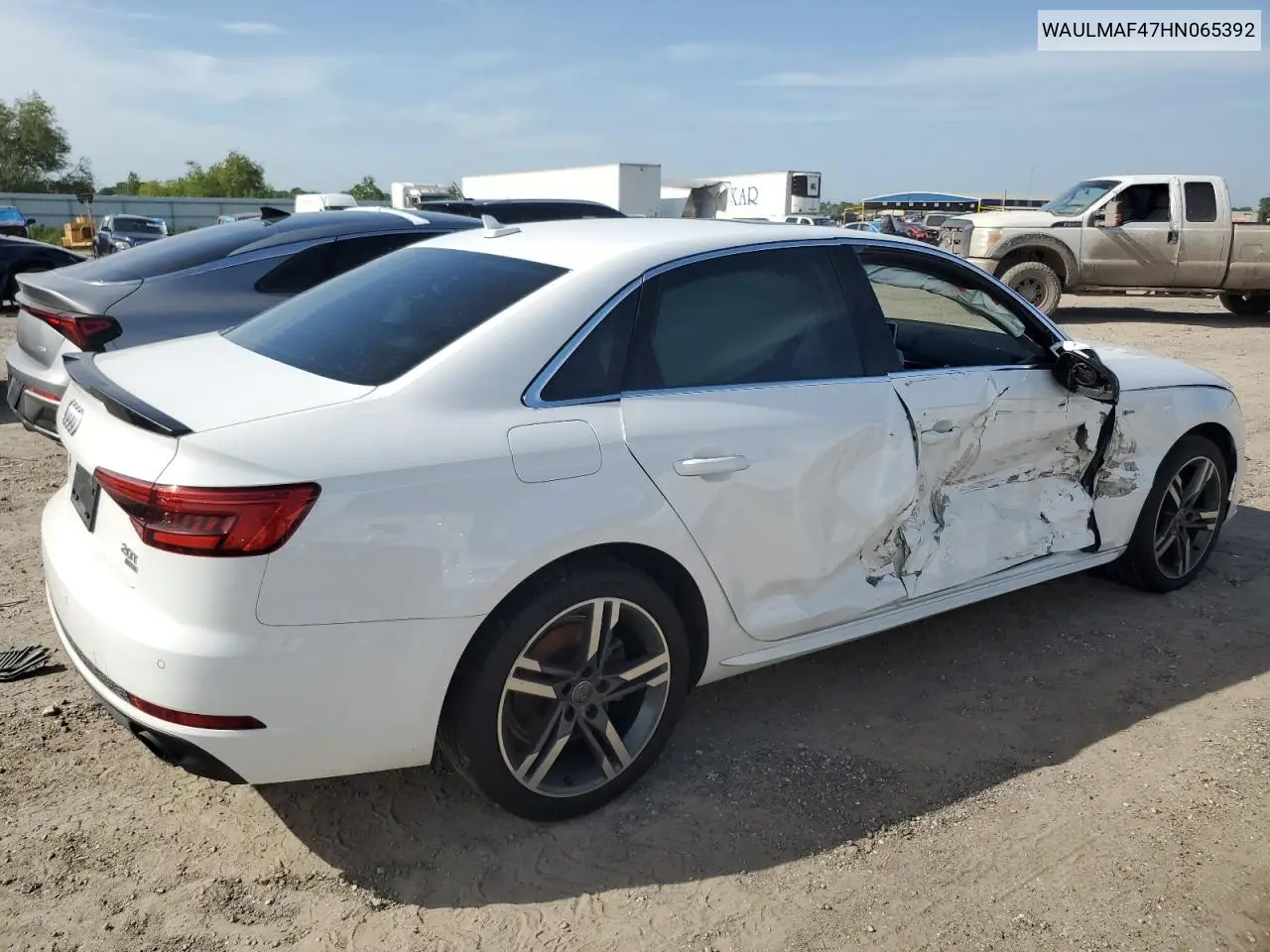 2017 Audi A4 Ultra Premium Plus VIN: WAULMAF47HN065392 Lot: 56681845