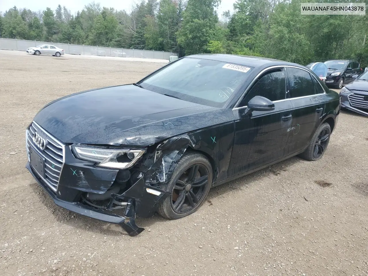 2017 Audi A4 Premium VIN: WAUANAF45HN043878 Lot: 61835095