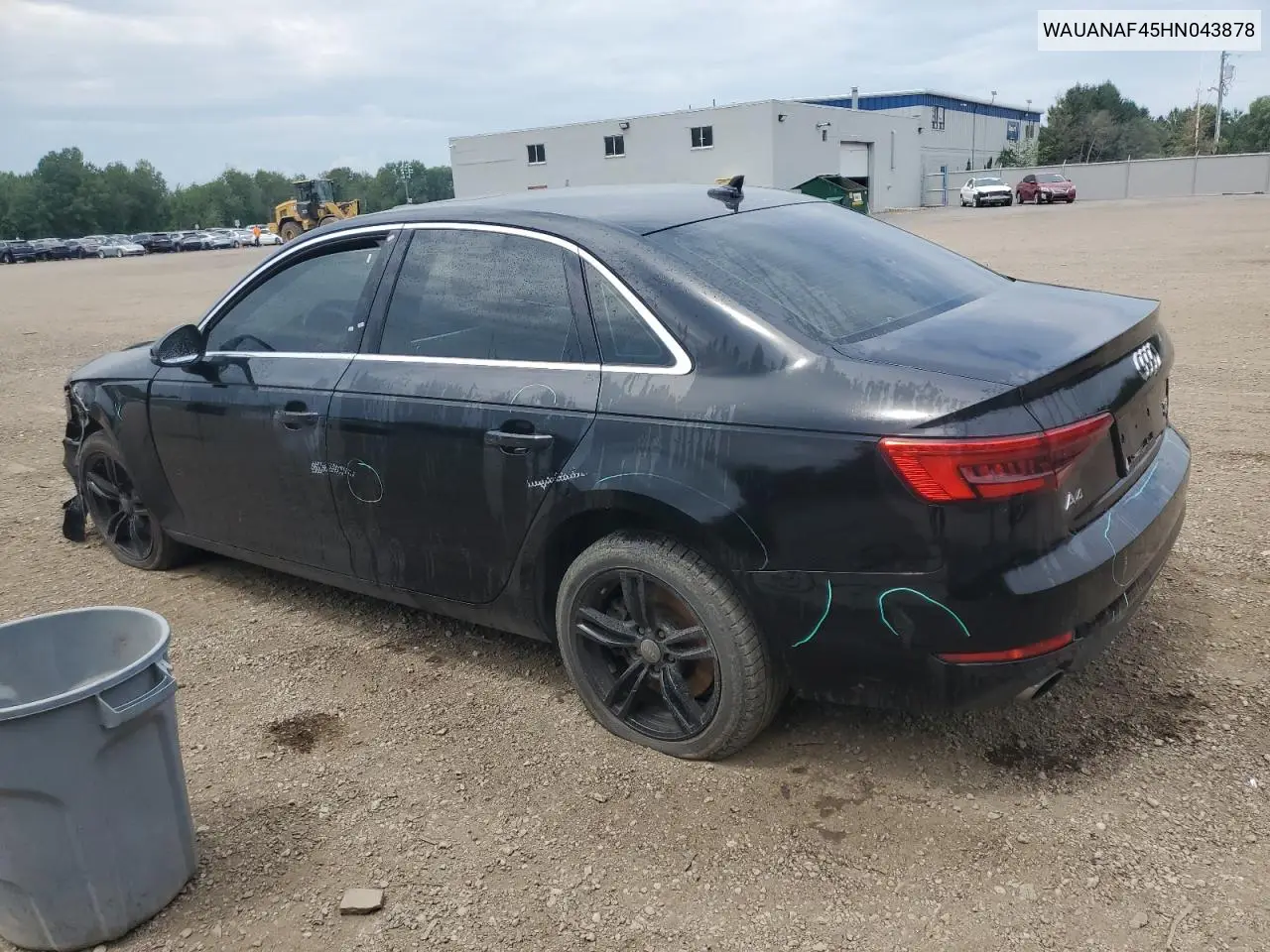 2017 Audi A4 Premium VIN: WAUANAF45HN043878 Lot: 61835095
