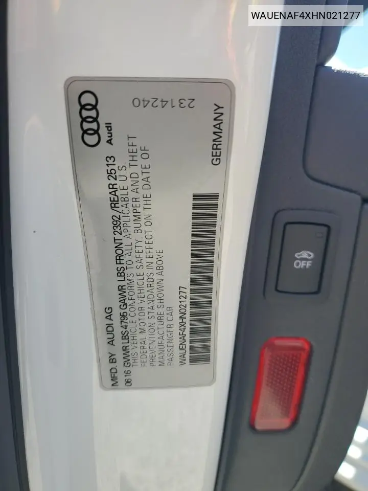 wauenaf4xhn021277 WAUENAF4XHN021277 2017 Audi A4 Premium Plus