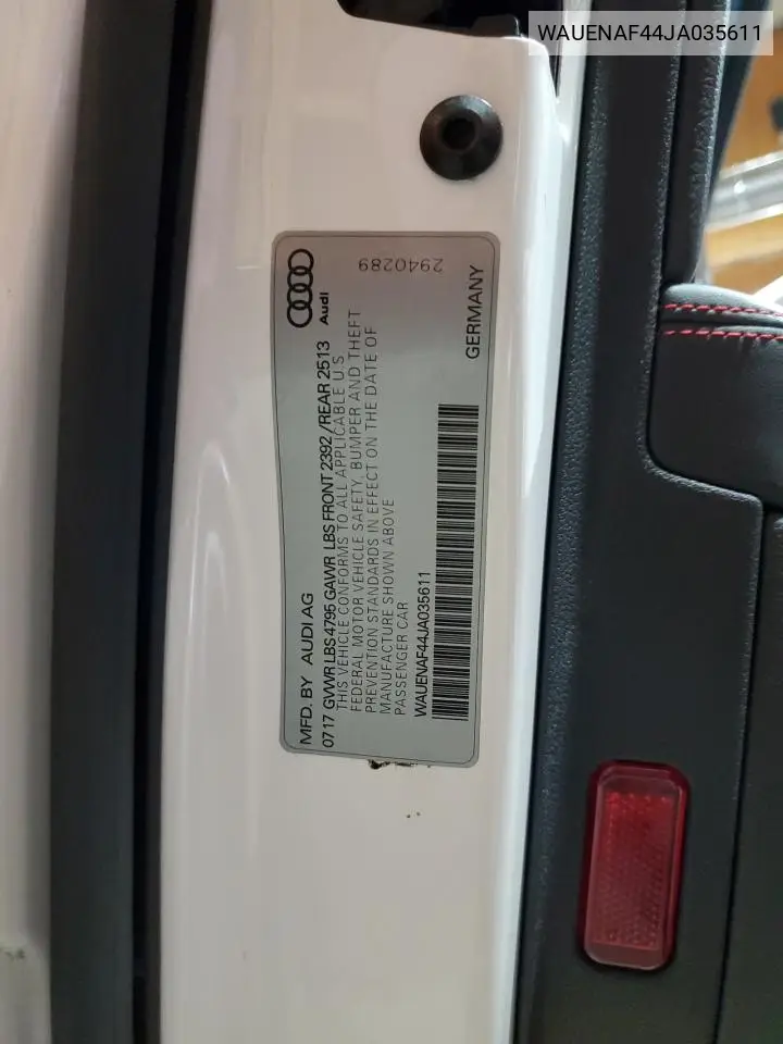 2018 Audi A4 Premium Plus VIN: WAUENAF44JA035611 Lot: 53105085