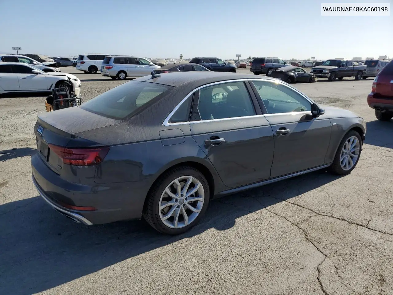2019 Audi A4 Premium VIN: WAUDNAF48KA060198 Lot: 62713115