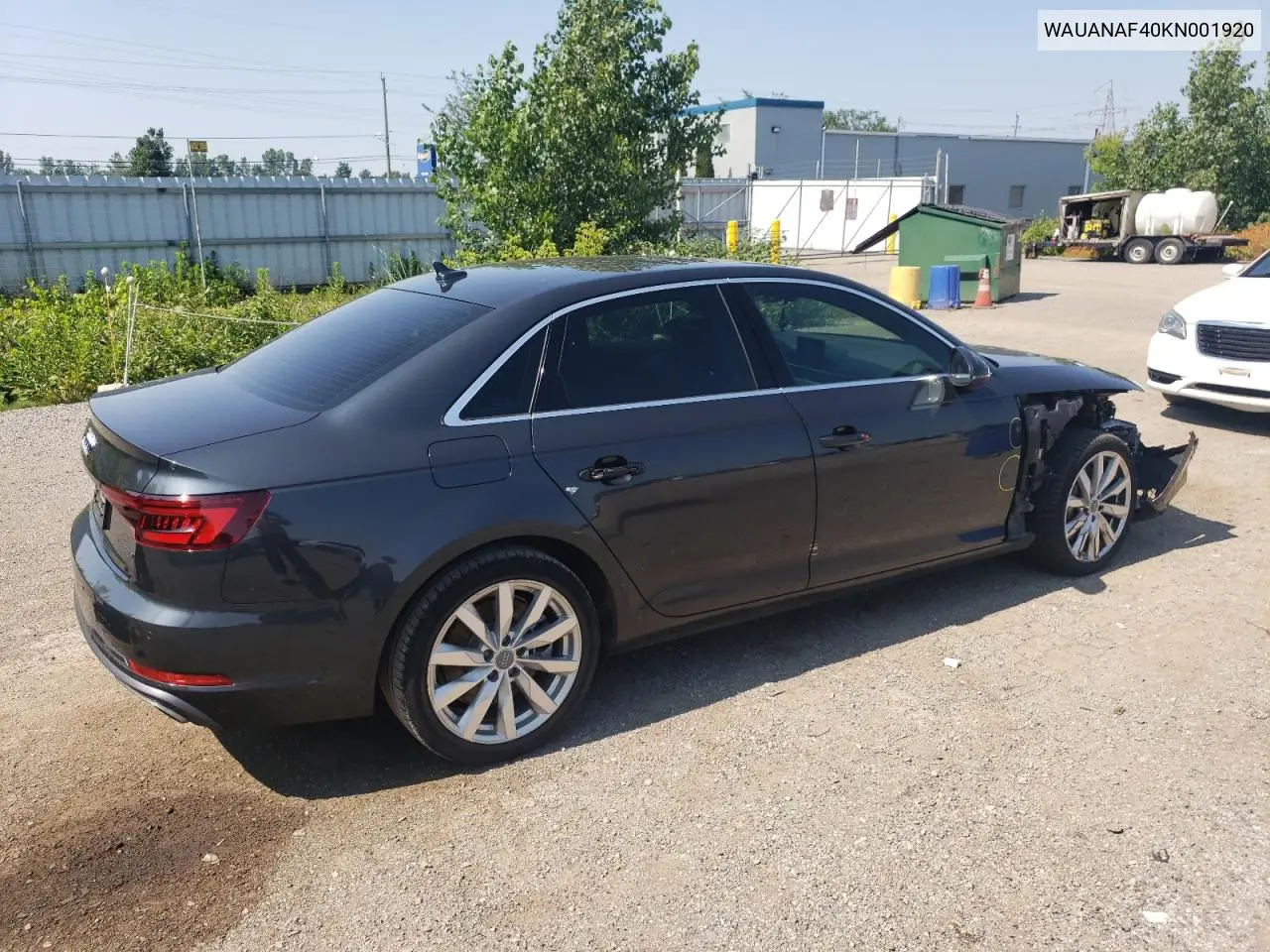 2019 Audi A4 Komfort VIN: WAUANAF40KN001920 Lot: 62855365