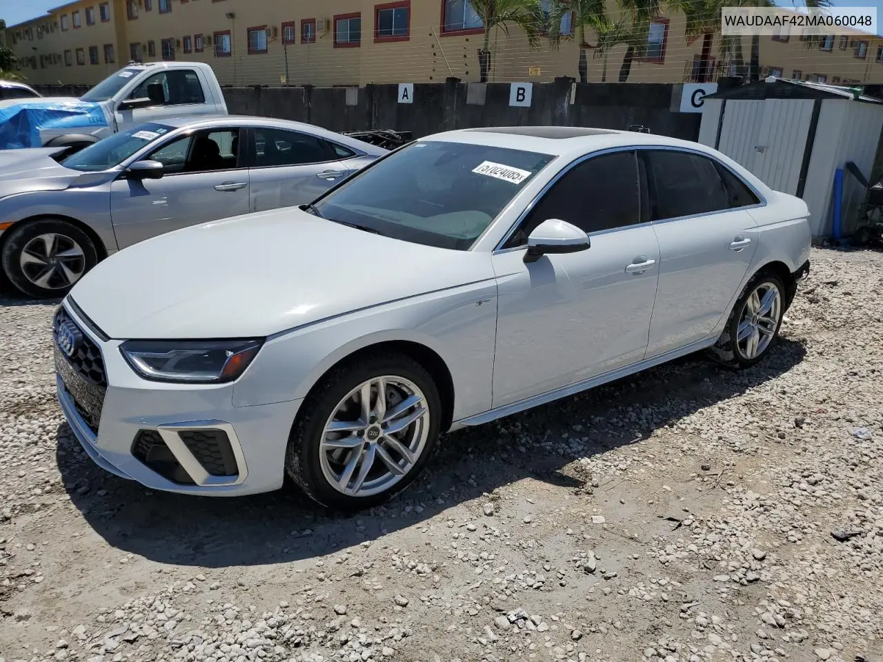 2021 Audi A4 Premium 45 VIN: WAUDAAF42MA060048 Lot: 57024085