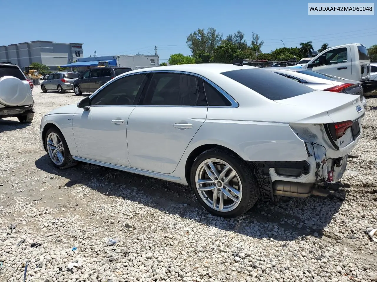 2021 Audi A4 Premium 45 VIN: WAUDAAF42MA060048 Lot: 57024085