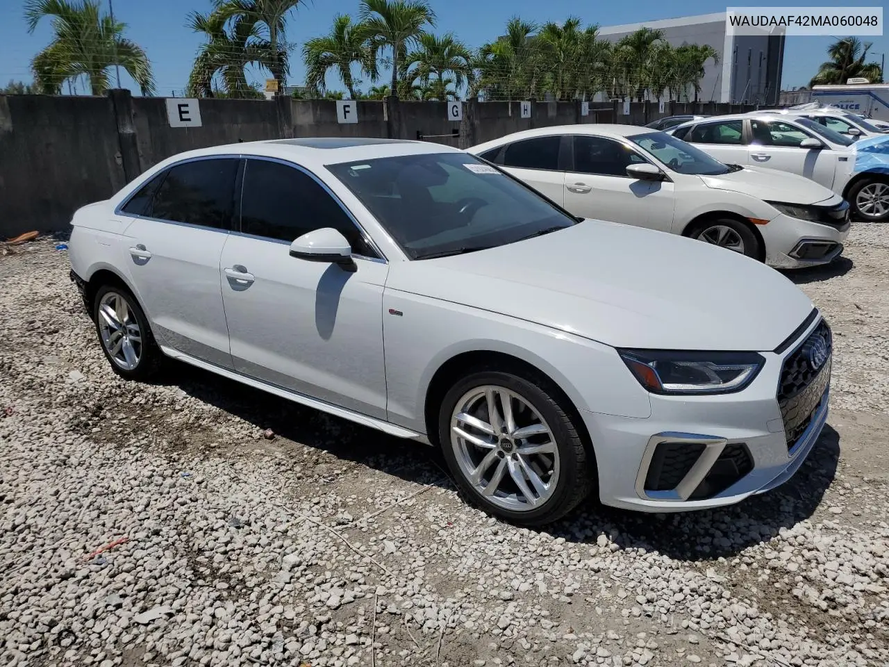2021 Audi A4 Premium 45 VIN: WAUDAAF42MA060048 Lot: 57024085