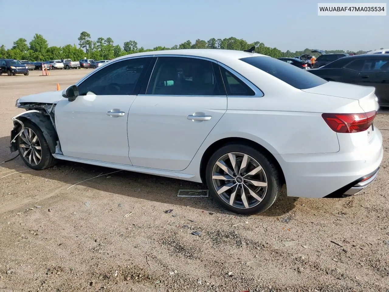 2021 Audi A4 Premium 40 VIN: WAUABAF47MA035534 Lot: 62793145