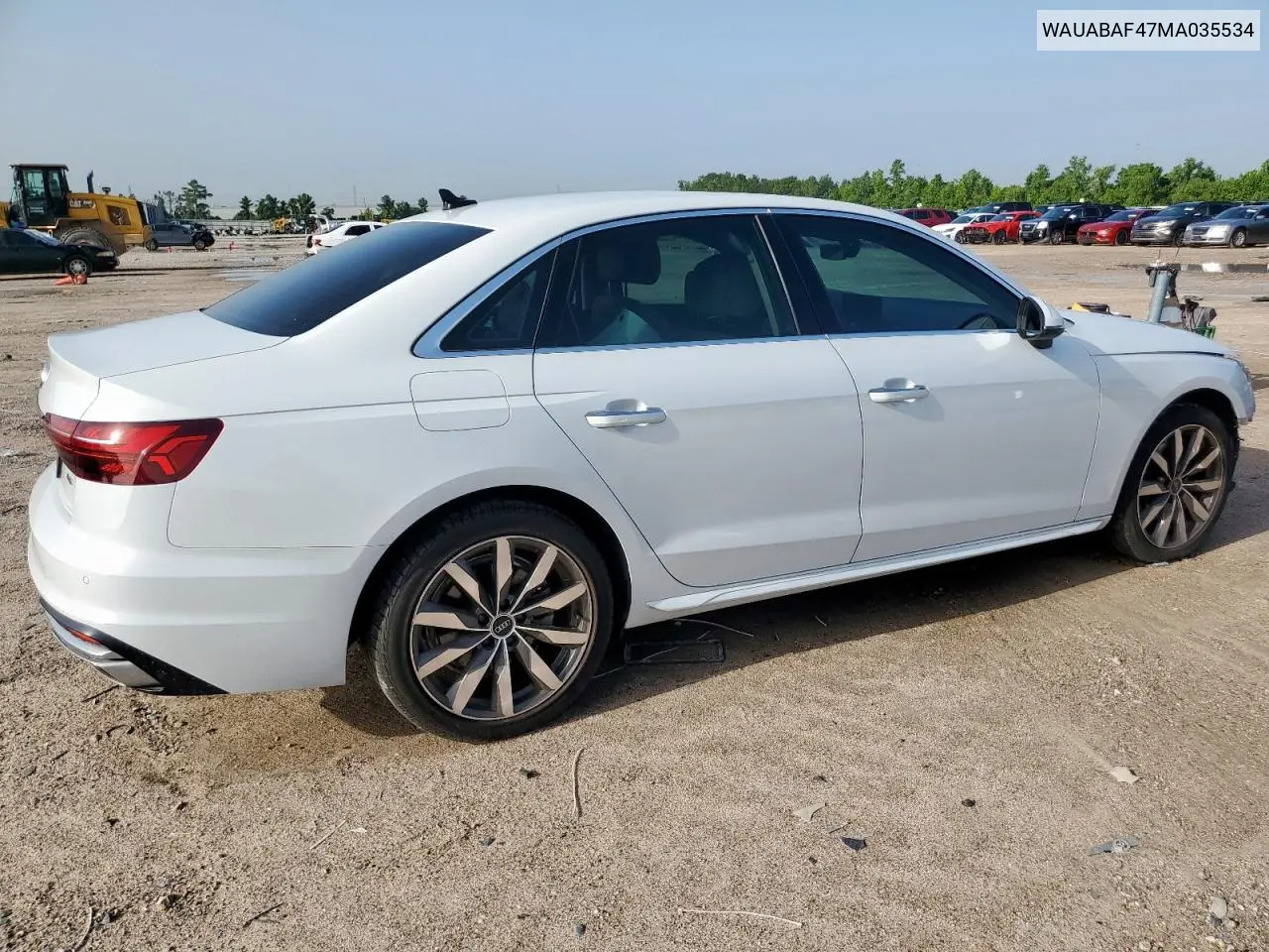 2021 Audi A4 Premium 40 VIN: WAUABAF47MA035534 Lot: 62793145