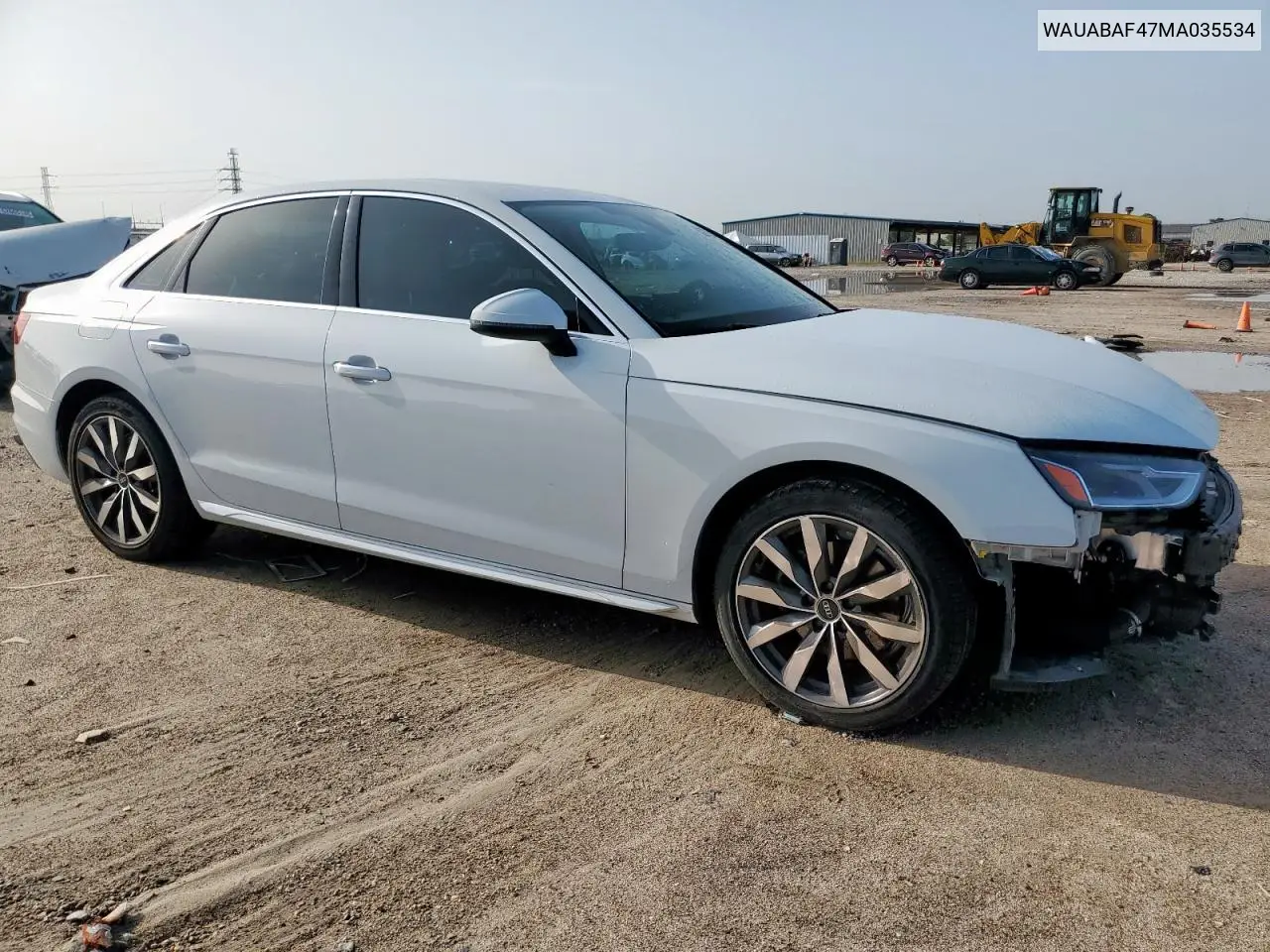 2021 Audi A4 Premium 40 VIN: WAUABAF47MA035534 Lot: 62793145