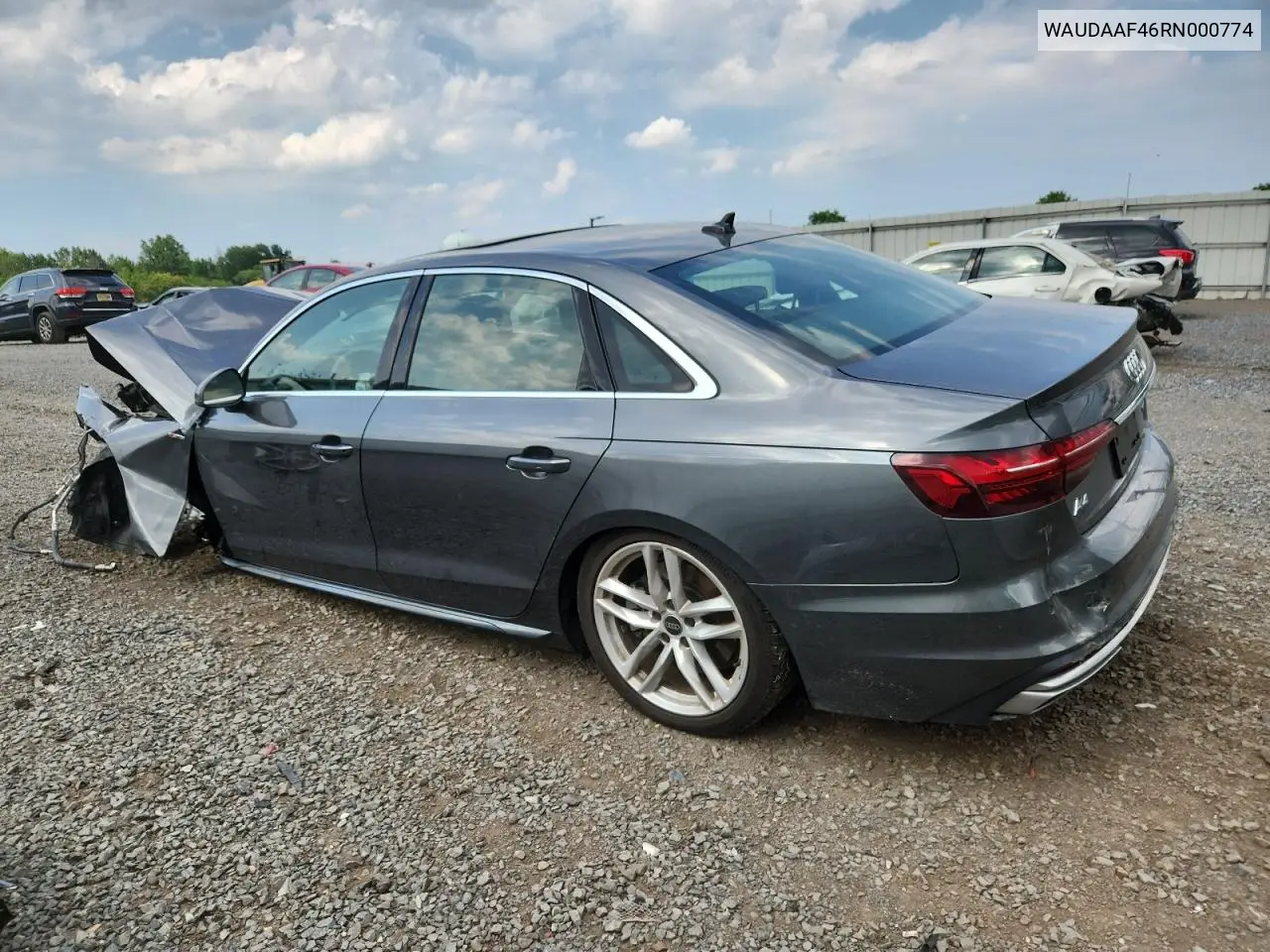2024 Audi A4 Premium 45 VIN: WAUDAAF46RN000774 Lot: 62738395