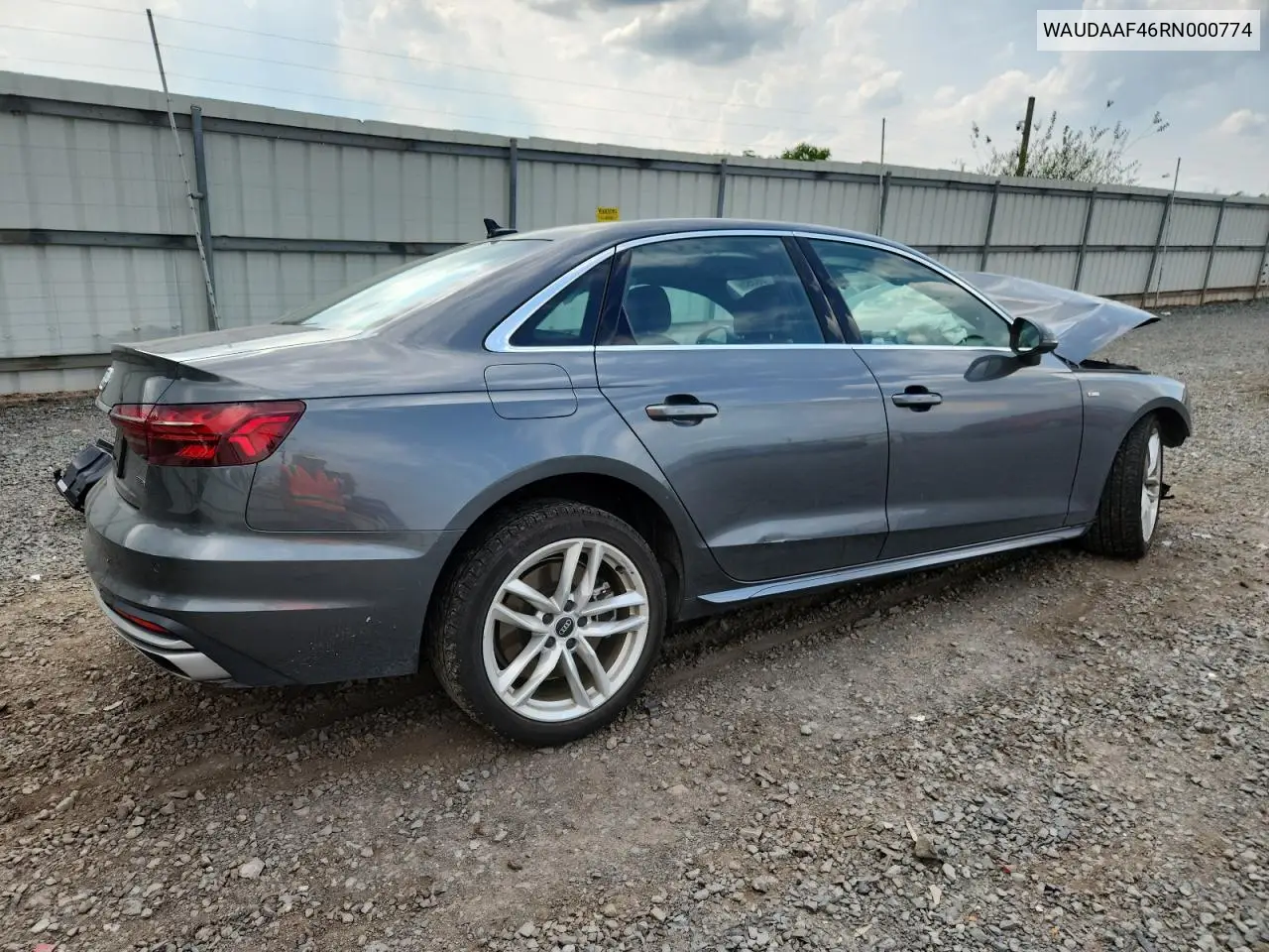 2024 Audi A4 Premium 45 VIN: WAUDAAF46RN000774 Lot: 62738395